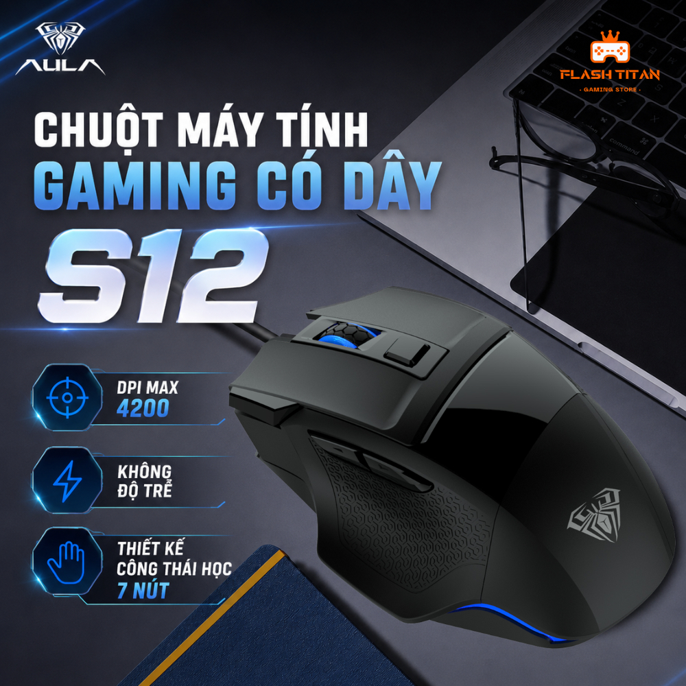 Chuột gaming có dây Aula S12 - Chuột công thái học 7 nút - Không độ trễ - DPI max 4200 - Chuột gaming, văn phòng | BigBuy360 - bigbuy360.vn