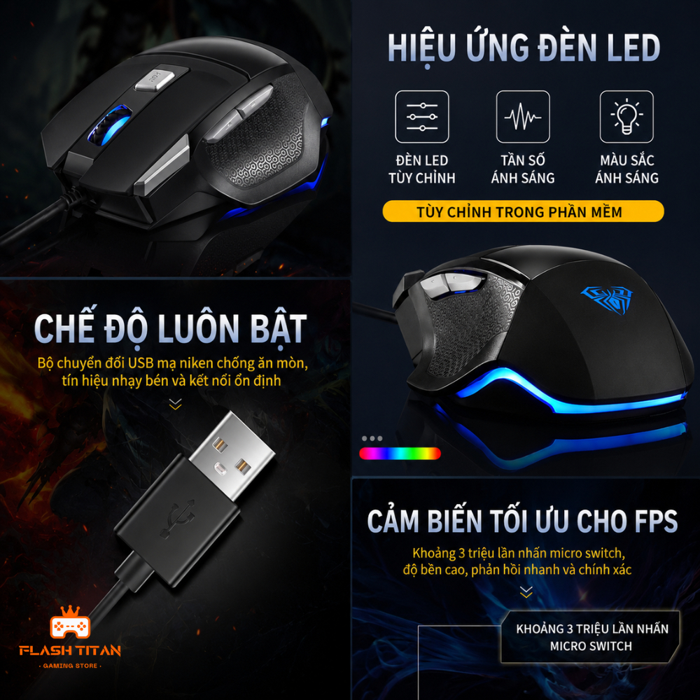 Chuột gaming có dây Aula S12 - Chuột công thái học 7 nút - Không độ trễ - DPI max 4200 - Chuột gaming, văn phòng | BigBuy360 - bigbuy360.vn