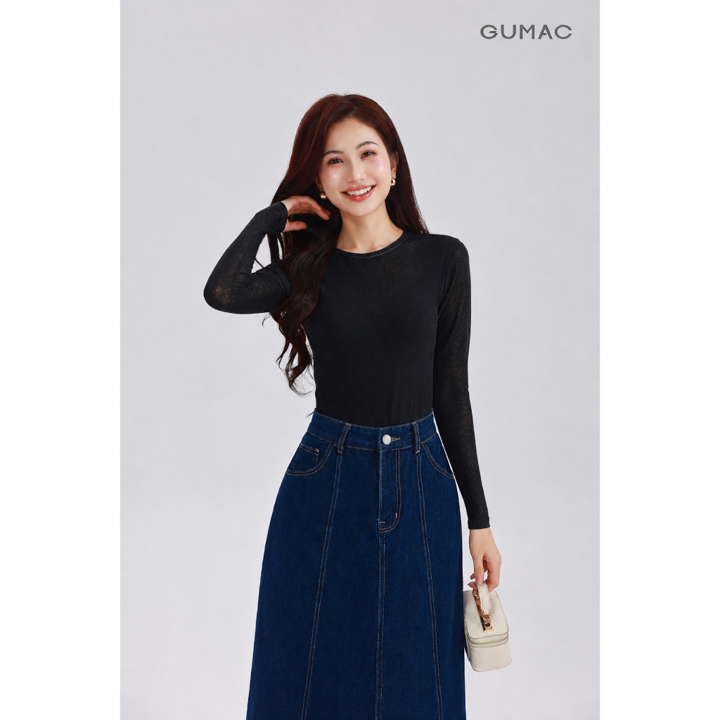 Áo Thun Nữ GUMAC Form Ôm Tay Dài Cổ Tròn Viền Nẹp Tinh Tế Nữ Tính LATG05057 - 6109