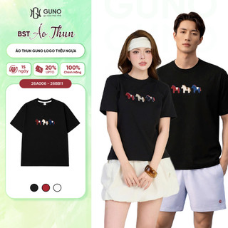 Áo Thun Nam Nữ Thêu Ngựa GUNO Trơn Màu Co Dãn 4 Chiều Thoáng Mát 26AG06/AB11