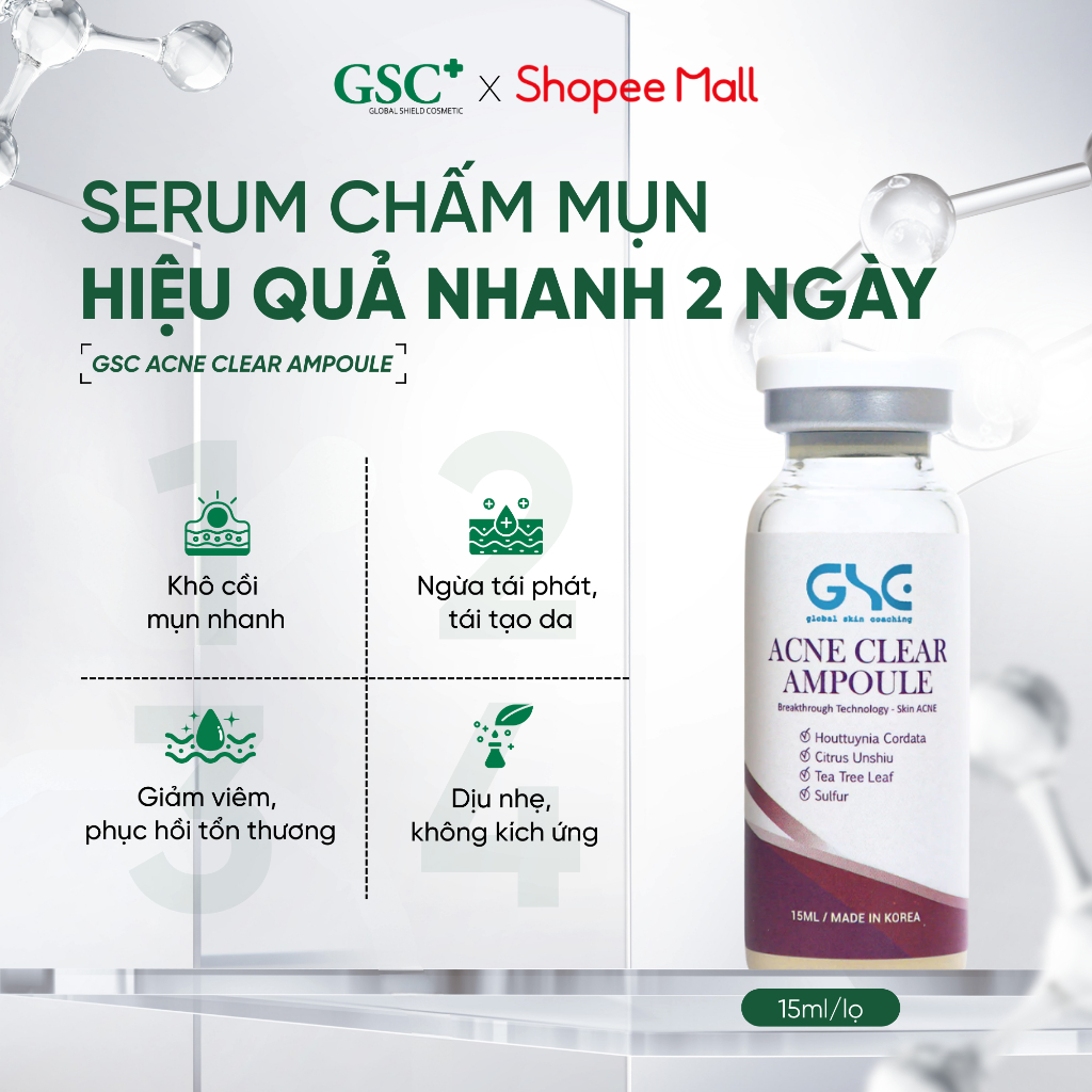 Serum Hỗ Trợ Xử Lý Mụn Nhanh 2 Ngày Hàn Quốc GSC Acne Clear Ampoule - Chấm Mụn Giúp Ngăn Ngừa Mụn Mới 15ml - GC081A