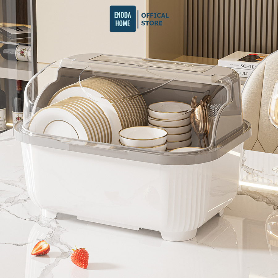 Giá Úp Bát Đĩa Có Nắp ENODA HOME, Kệ Đựng Chén Bát Để Bàn Kèm Khay Thoát Nước Tiện Lợi Cho Phòng Bếp GB007