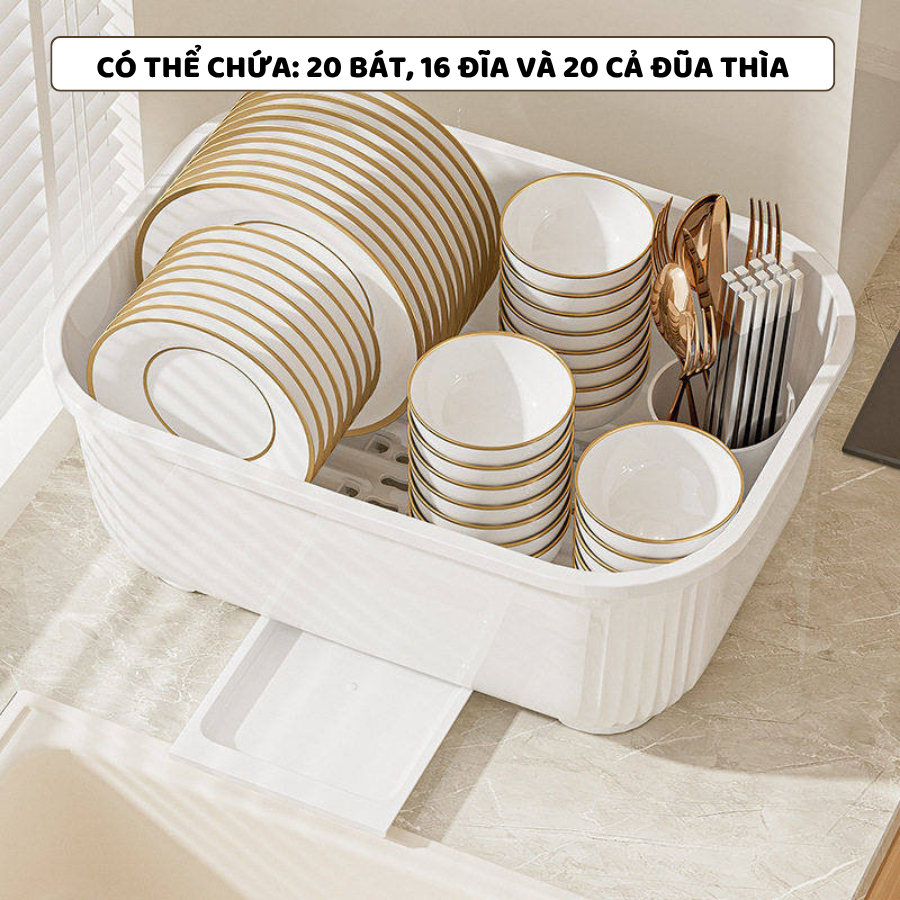 Giá Úp Bát Đĩa Có Nắp ENODA HOME, Kệ Đựng Chén Bát Để Bàn Kèm Khay Thoát Nước Tiện Lợi Cho Phòng Bếp GB007