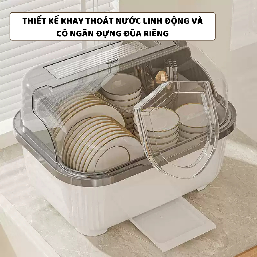 Giá Úp Bát Đĩa Có Nắp ENODA HOME, Kệ Đựng Chén Bát Để Bàn Kèm Khay Thoát Nước Tiện Lợi Cho Phòng Bếp GB007