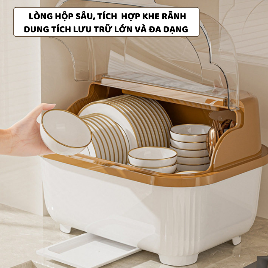 Giá Úp Bát Đĩa Có Nắp ENODA HOME, Kệ Đựng Chén Bát Để Bàn Kèm Khay Thoát Nước Tiện Lợi Cho Phòng Bếp GB007