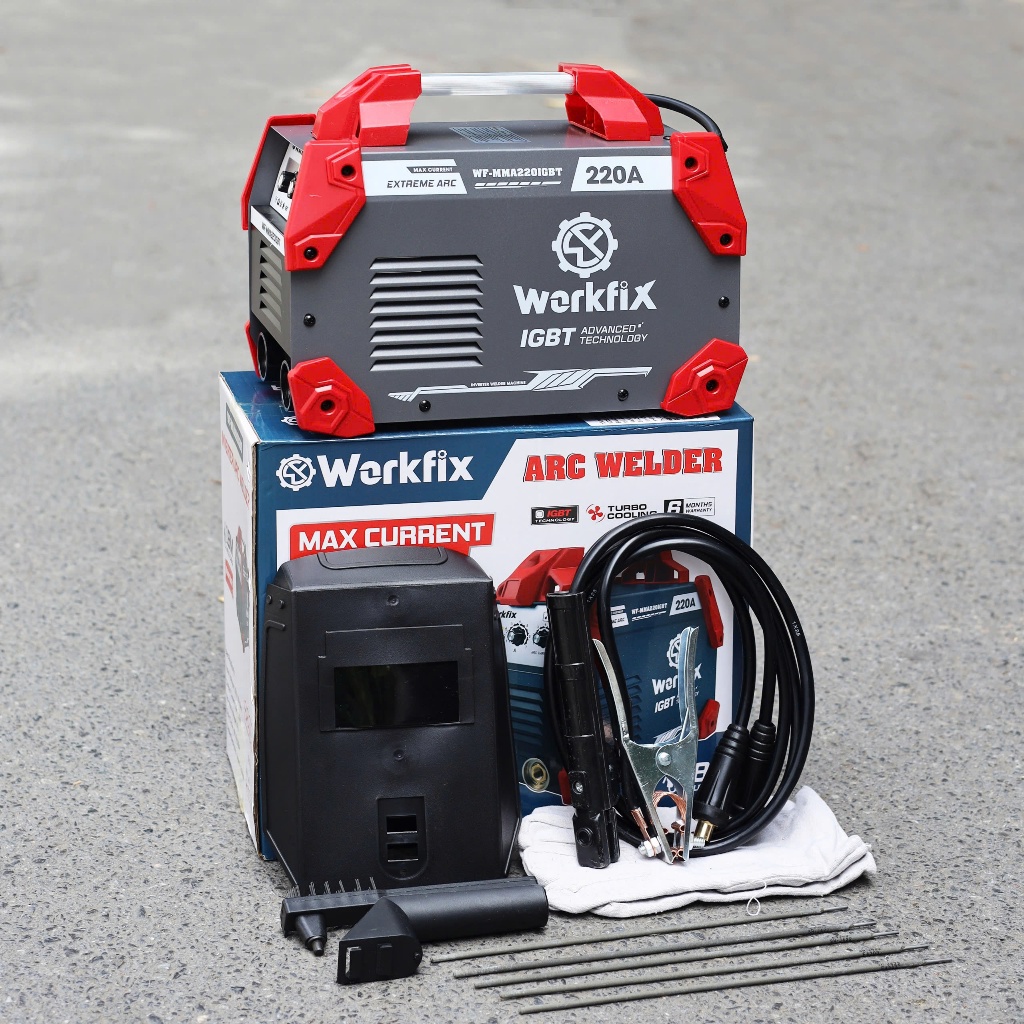 TẶNG BỘ PHỤ KIỆN 499K Máy hàn điện tử Workfix WF-MMA220IGBT Công nghệ IGBT  8.2 KVA  Dây 3M