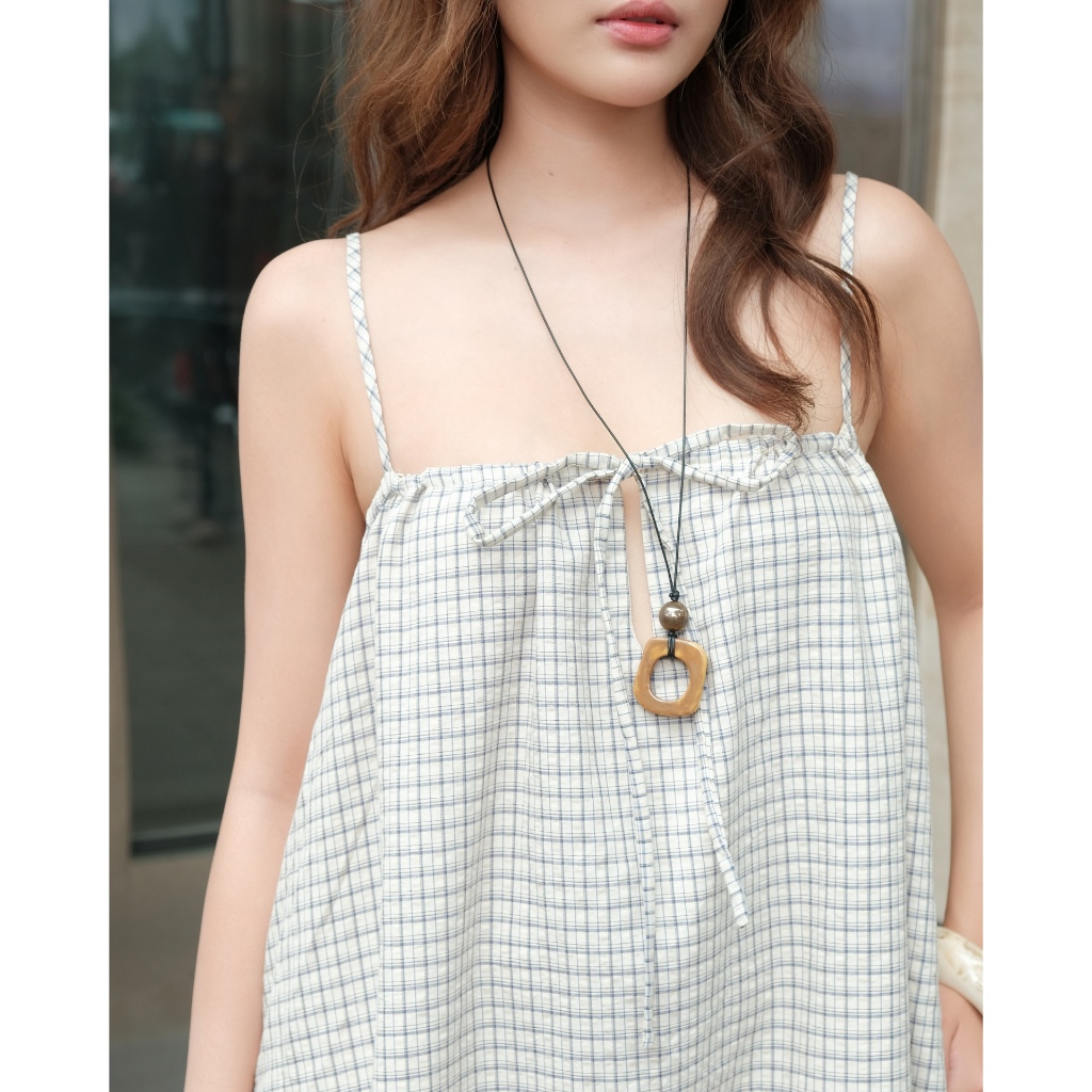 SECODEE Đầm Maxi Nữ Hai Dây Sọc Phối Nơ Vải Cotton Caro RULIK  Váy Nữ Dáng Dài Dịu Dàng FSDA2605051
