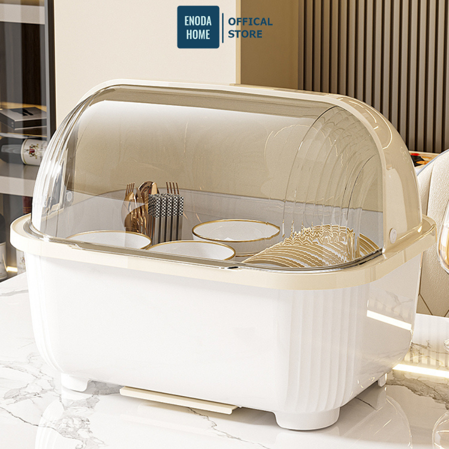 Giá Úp Chén Bát ENODA HOME, Hộp Đựng Bát Đũa Nắp Lật Kèm Khay Thoát Nước GB003