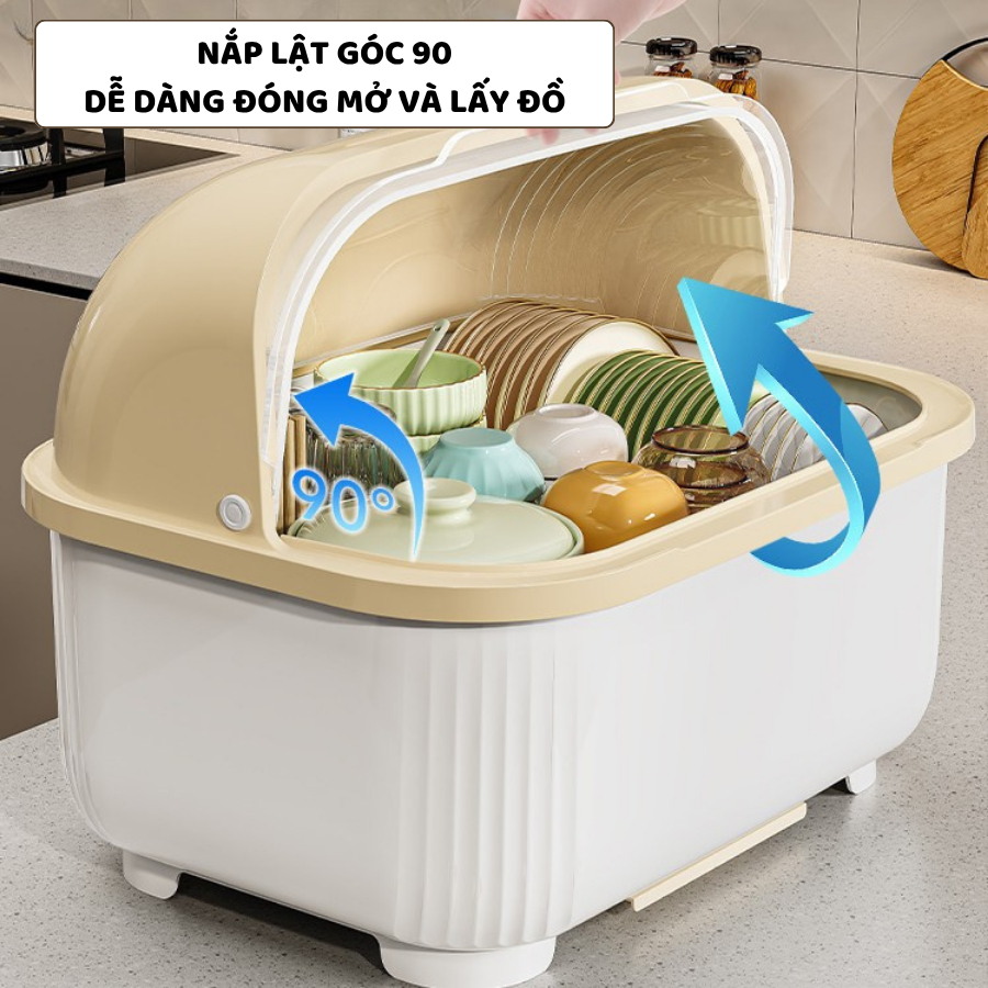 Giá Úp Chén Bát ENODA HOME, Hộp Đựng Bát Đũa Nắp Lật Kèm Khay Thoát Nước GB003
