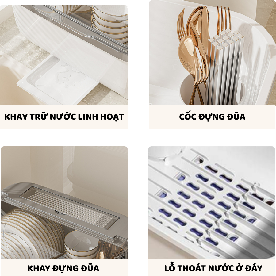 Giá Úp Chén Bát ENODA HOME, Hộp Đựng Bát Đũa Nắp Lật Kèm Khay Thoát Nước GB003