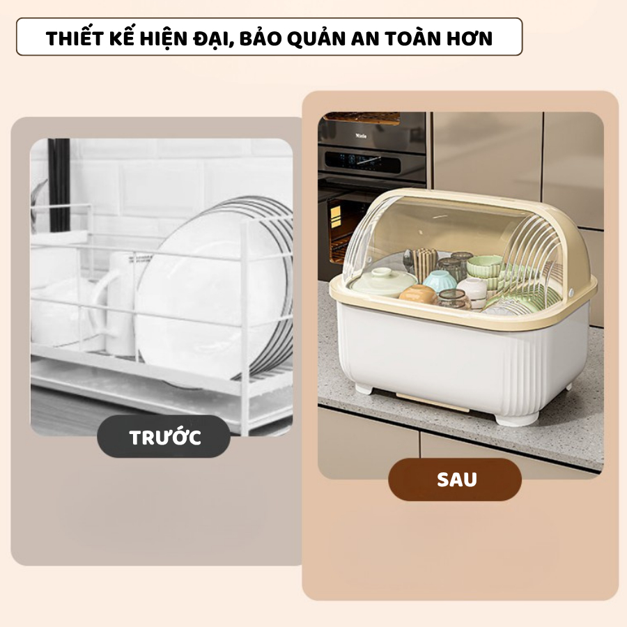 Giá Úp Chén Bát ENODA HOME, Hộp Đựng Bát Đũa Nắp Lật Kèm Khay Thoát Nước GB003