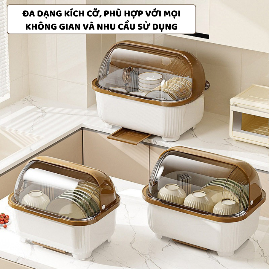 Giá Úp Chén Bát ENODA HOME, Hộp Đựng Bát Đũa Nắp Lật Kèm Khay Thoát Nước GB003