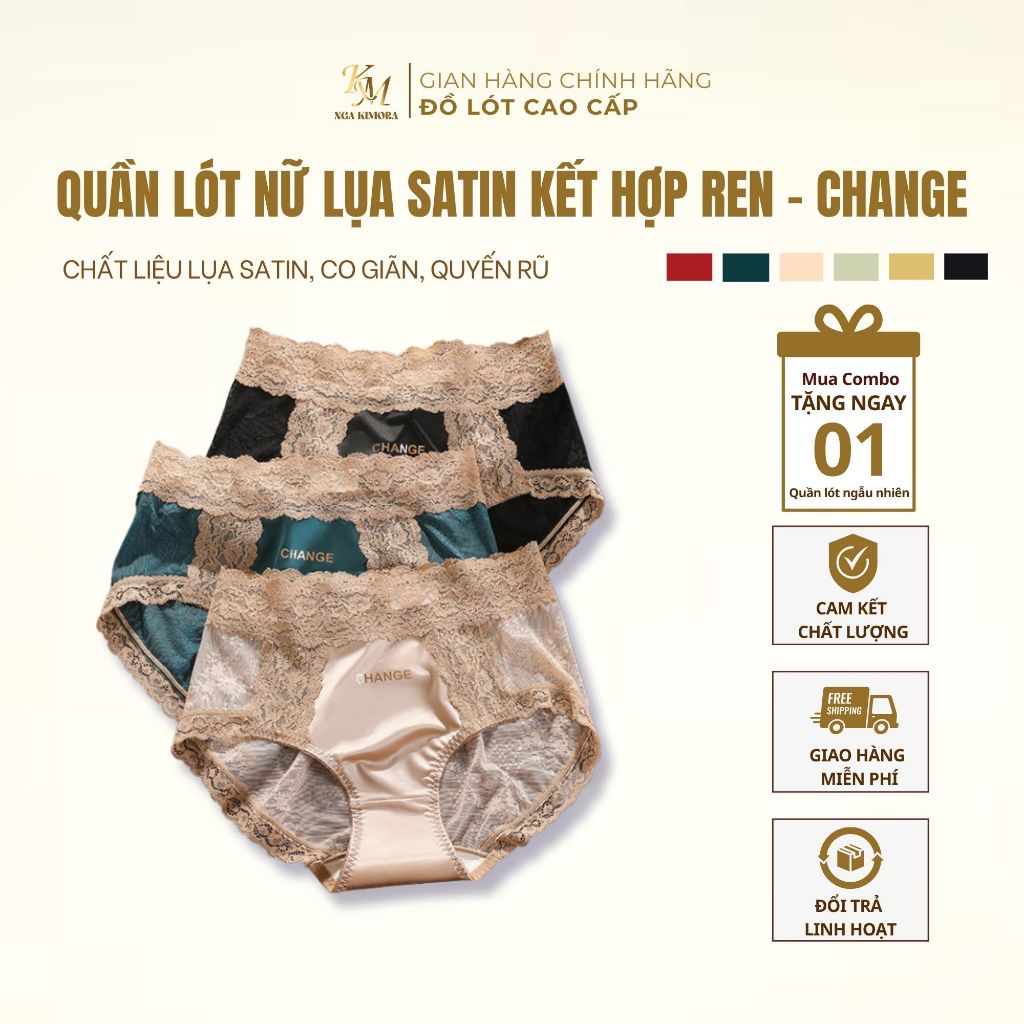 Quần lót nữ lụa satin phối ren  cao cấp – Mềm mại, quyến rũ, co giãn êm ái CGE M9