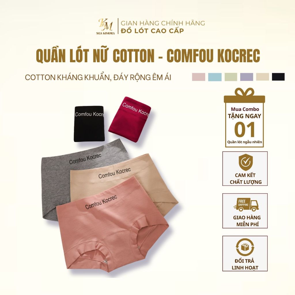 Quần lót nữ 10a kháng khuẩn,đáy quần rộng, không đường may, làm từ cotton nguyên chất, comfou kocrec