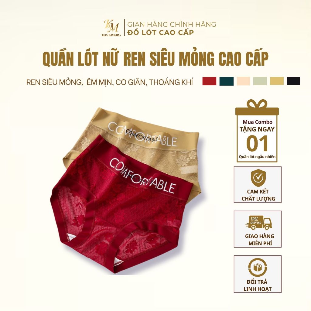 Quần lót cotton combo 5-10 chiếc, họa tiết ren liền mạch , ôm hông thời trang, mềm mại M5