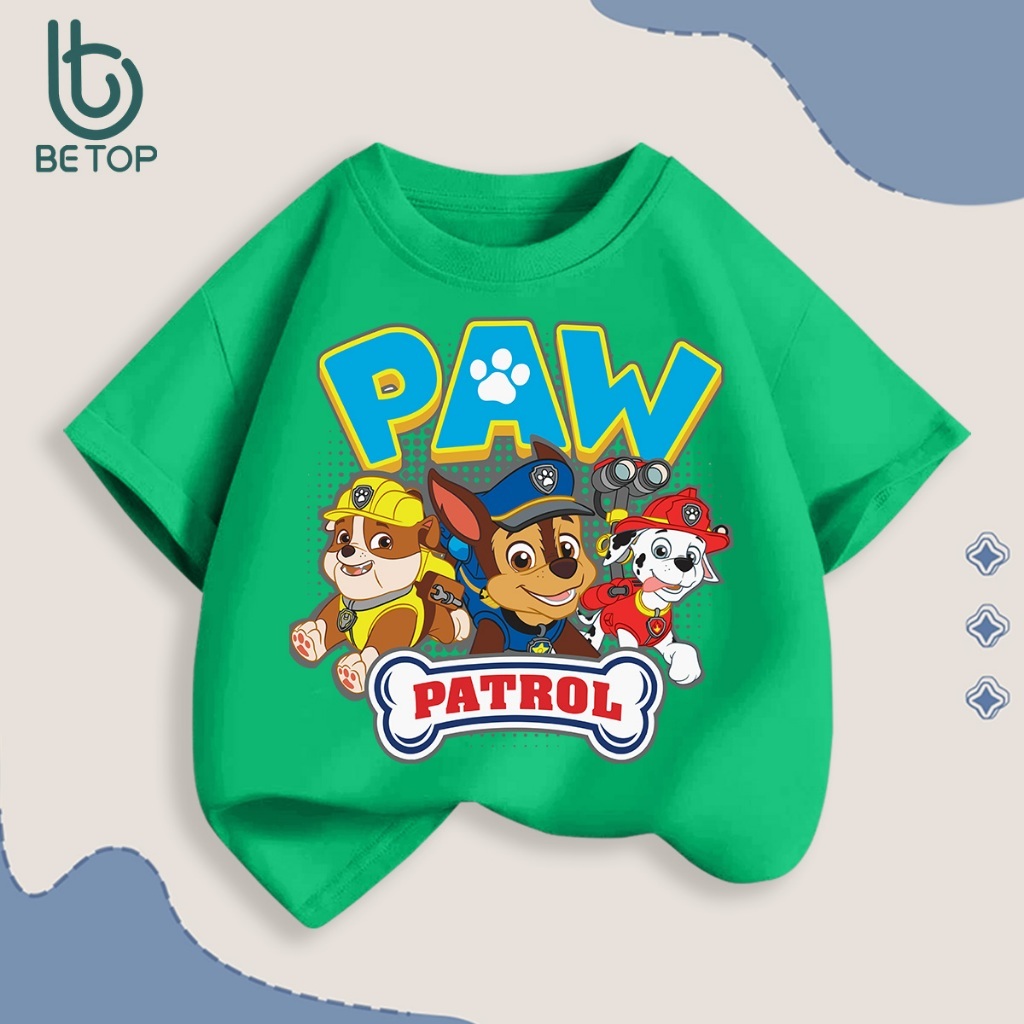 Áo Thun Bé Trai Paw Patrol BETOP, Áo Phông Siêu Nhân Cứu Hộ Cotton Mềm Mịn, Phong Cách Thể Thao Cho Bé 12-45kg