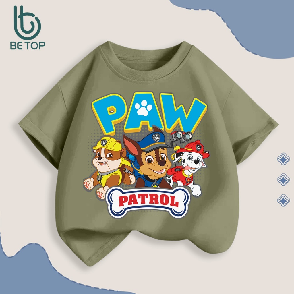 Áo Thun Bé Trai Paw Patrol BETOP, Áo Phông Siêu Nhân Cứu Hộ Cotton Mềm Mịn, Phong Cách Thể Thao Cho Bé 12-45kg