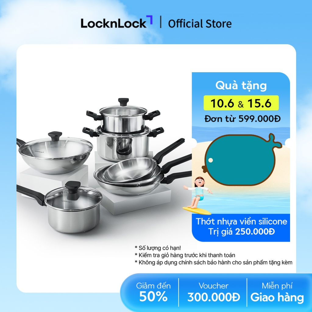 Nồi, Chảo Inox LocknLock Daily STS PPW thân bằng thép không gỉ 304, kèm nắp kính trong suốt, tay cầm chịu nhiệt