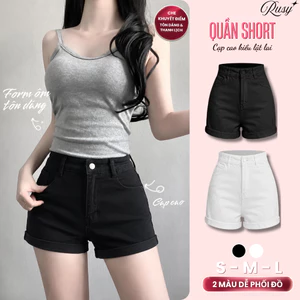 Quần đùi nữ kaki nữ lưng cao trơn, quần short nữ kaki cạp cao có túi đen trắng quần đi biển QU01 RUSY