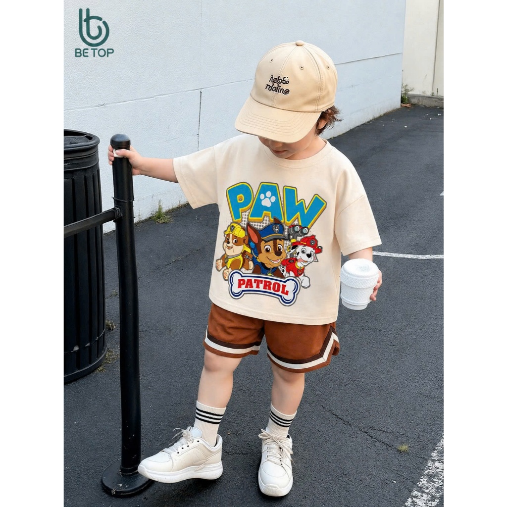 Áo Thun Bé Trai Paw Patrol BETOP, Áo Phông Siêu Nhân Cứu Hộ Cotton Mềm Mịn, Phong Cách Thể Thao Cho Bé 12-45kg