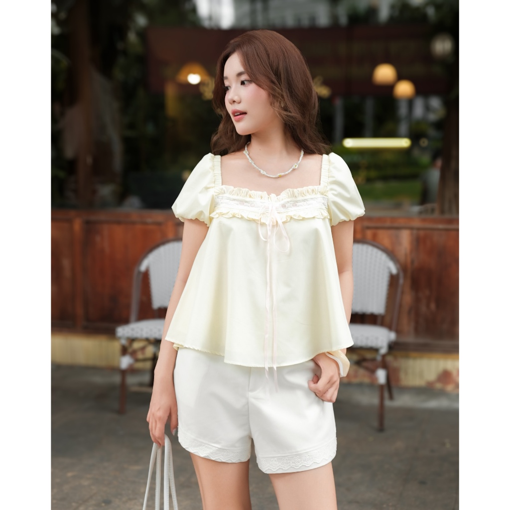 Áo kiểu Nữ SYRON TOP Cổ Vuông Phối Nơ Dáng Babydoll Dễ Thương SECODEE