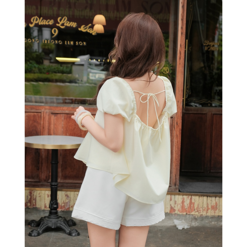 Áo kiểu Nữ SYRON TOP Cổ Vuông Phối Nơ Dáng Babydoll Dễ Thương SECODEE