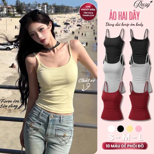 Áo Hai Dây Mảnh Dáng Dài Cá Tính, Áo 2 Dây Nữ Basic Ôm Dáng Borip Mịn Cá Tính Dễ Phối 2S01 RUSY
