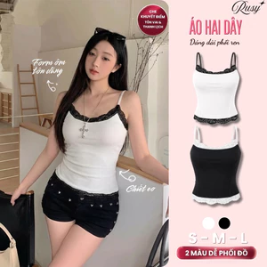 Áo Croptop HAI DÂY REN NGỰC Ôm Body Áo 2 Dây Kiểu Sexy Chất Gân Viền Ren Quyến Rũ 2S02 RUSY
