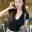 ÁO TAY NGẮN PHỐI REN VIỀN CỖ CỘT NƠ CÓ MÚT NGỰC
