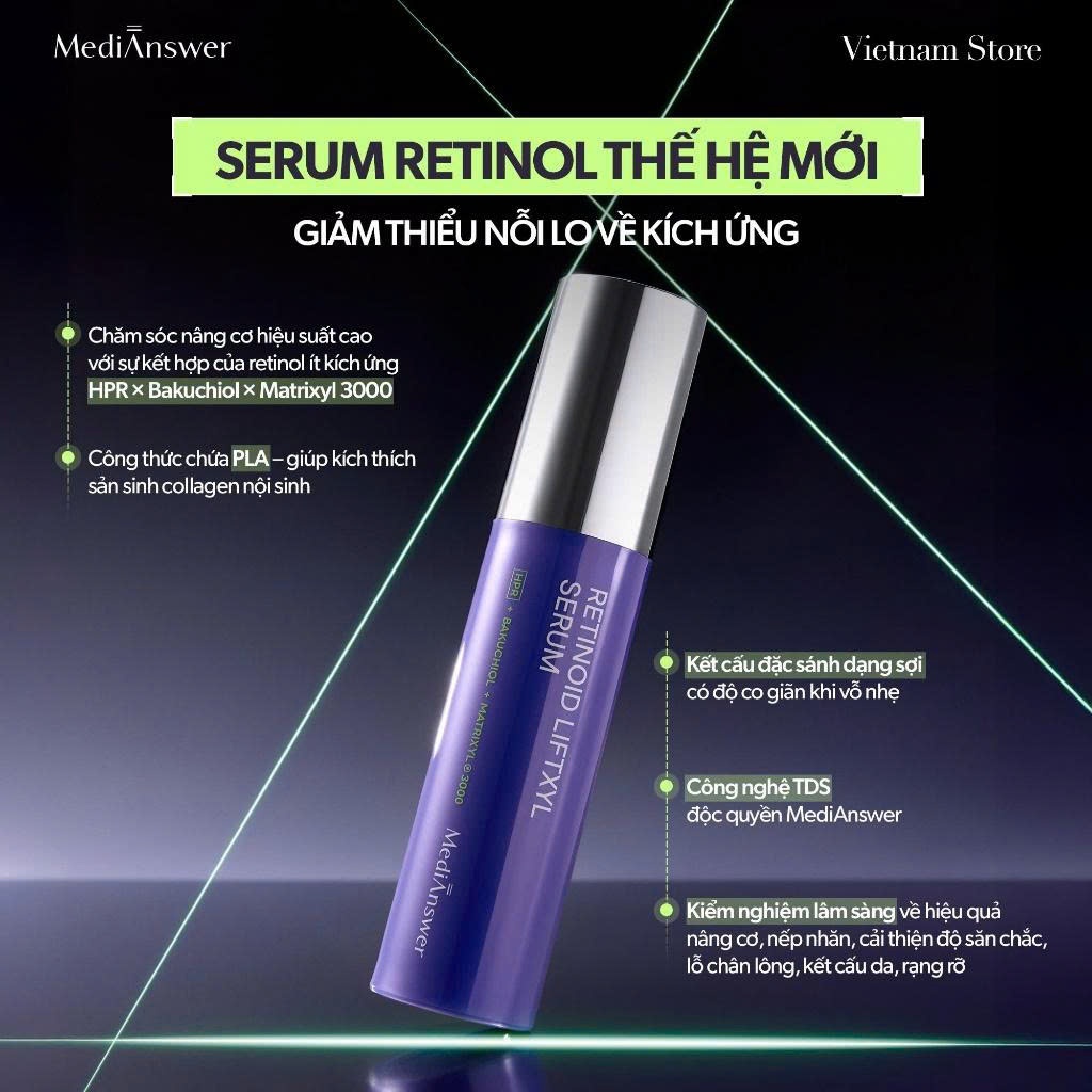 Mặt Nạ Retinol & Tinh Chất Retinol Liftxyl MediAnswer Mask 4x43g & Serum 30ml