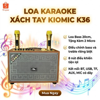 Loa Kiomic K36 - Loa Karaoke Bass 20cm, Kèm 2 Micro chỉnh bass, treble nhạc riêng biệt.