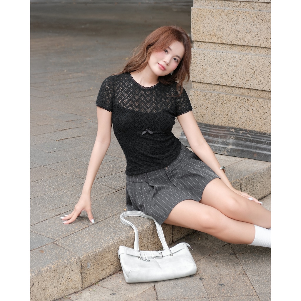 SECODEE Áo Thun Nữ Xuyên Thấu Chất Vải Thun Ren Nữ Tính CRAFTI TOP Áo Thun Ôm Body FSBA2604079