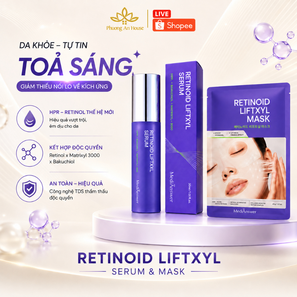 Mặt Nạ Retinol & Tinh Chất Retinol Liftxyl MediAnswer Mask 4x43g & Serum 30ml