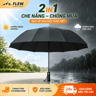 Ô Dù Che Mưa Nắng Phủ Keo Đen, Cán Dài Tự Động/Gấp 3 70cm 12K, Nhiều Màu