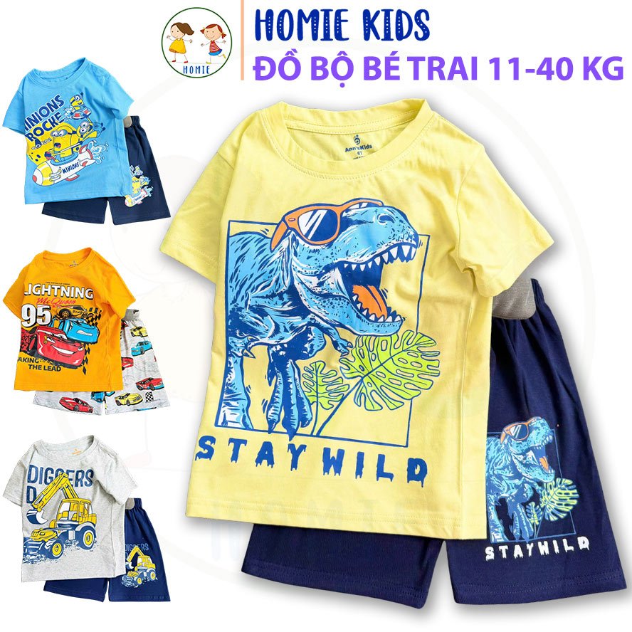 Đồ bộ bé trai size đại 11-40 kg set bộ quần áo khủng long cá mập vải cotton cho bé thoáng mát in hoạt hình Homie Kids