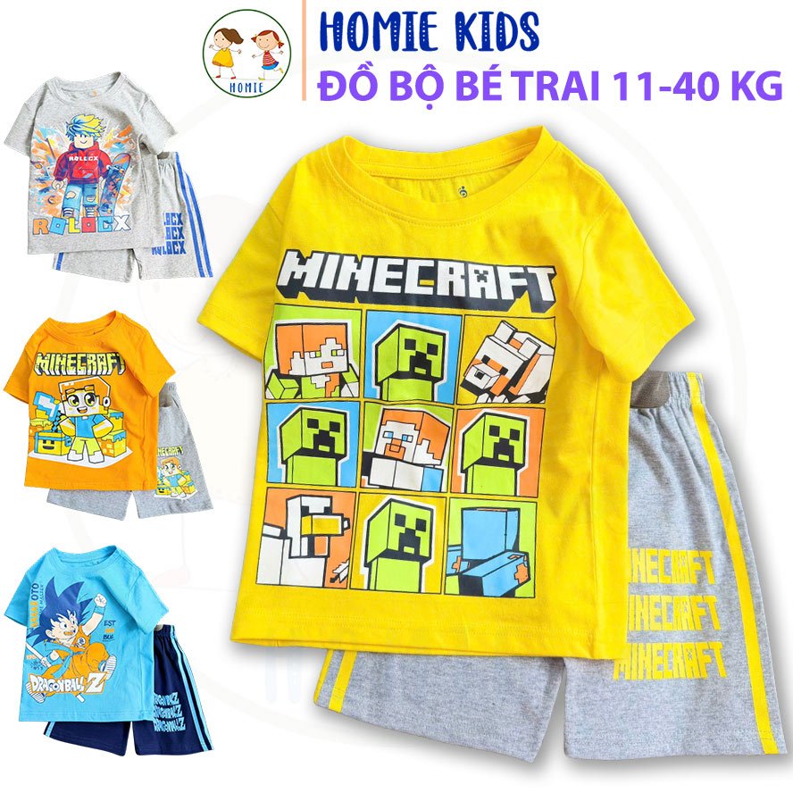 Bộ đồ bé trai 11-40 kg set quần áo tay ngắn trẻ em vải cotton thoáng mát in hoạt hình hot trend siêu nhân ôtô Homie Kids
