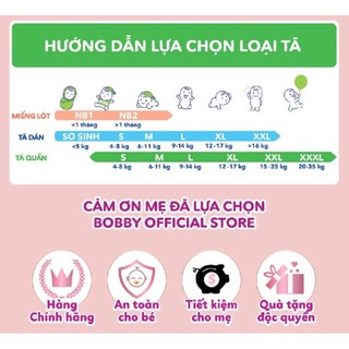 Tã dán Bobby NB70/ S80/ M76/ L68/ XL62/ XXL56 miếng