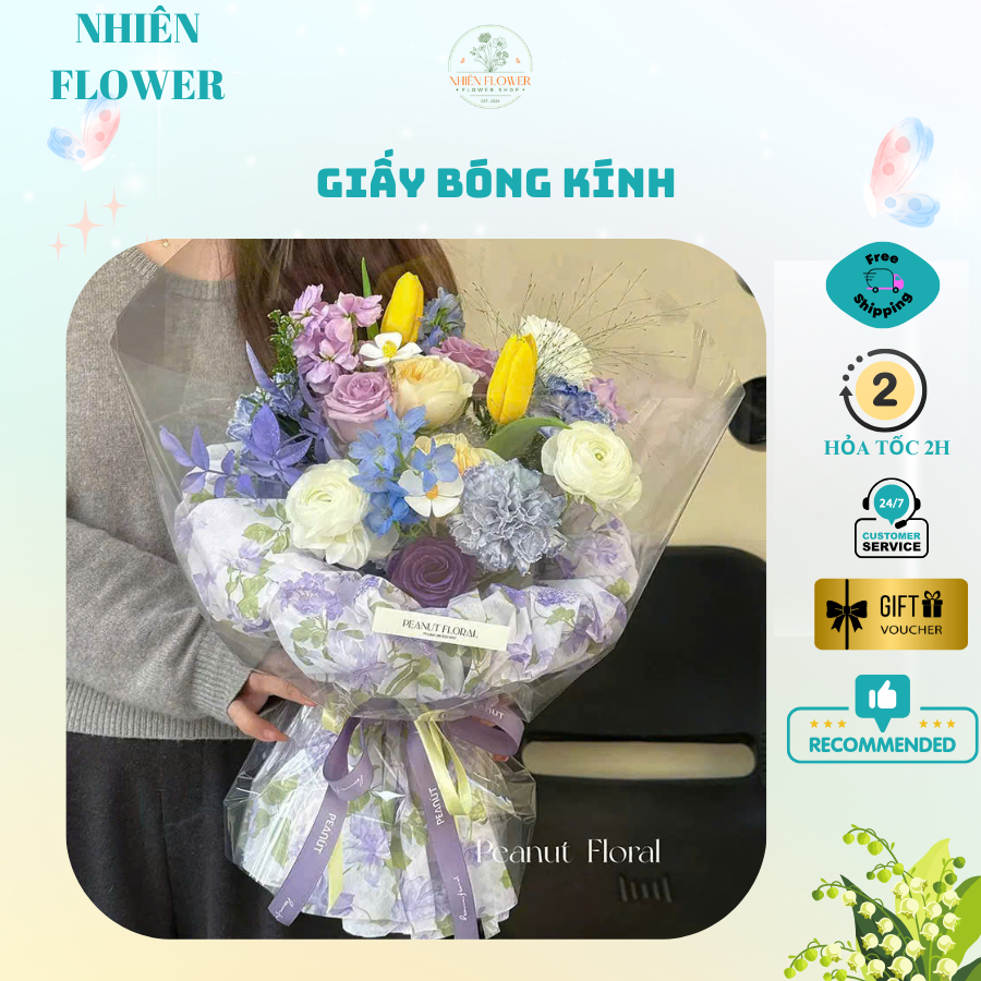 Tệp 10-20 Tờ Bóng Kính Trong Suốt Kích Thước 52x52, Làm Đồ Handmade Dùng Gói Hoa, Trái Cây, Quà Tặng
