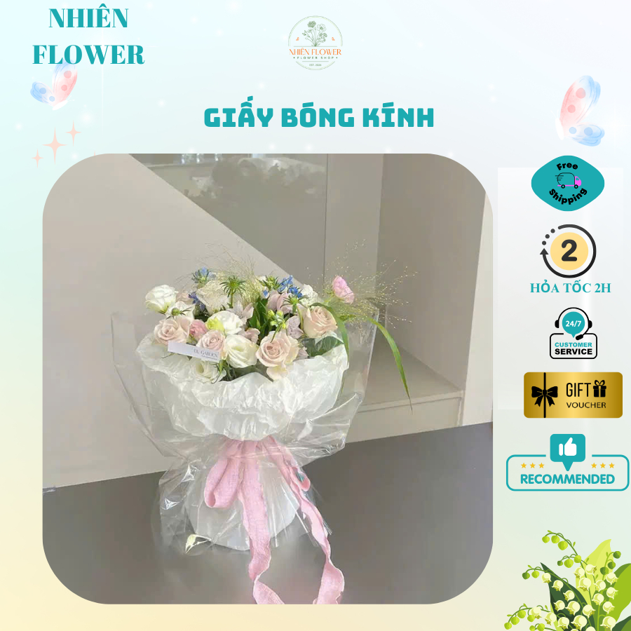 Tệp 10-20 Tờ Bóng Kính Trong Suốt Kích Thước 52x52, Làm Đồ Handmade Dùng Gói Hoa, Trái Cây, Quà Tặng