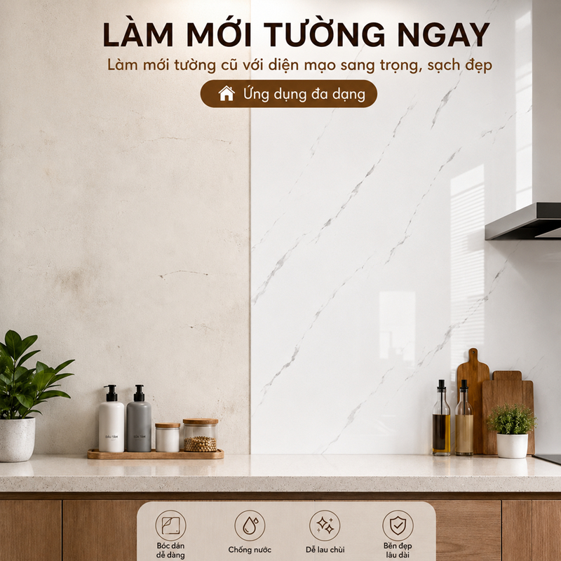 Tấm Dán Tường Vân Đá Cẩm Thạch Giấy Khổ Lớn 244x120cm Dày 2.3mm Tự Dính Chống Nước Trang Trí Phòng Khách Bếp