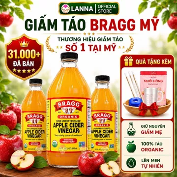 【CHÍNH NGẠCH + 5 PHẦN QUÀ】Giấm Táo Hữu Cơ Mỹ Bragg Có Giấm Cái - Dấm Táo Giảm Cân Ăn Kiêng Eatclean