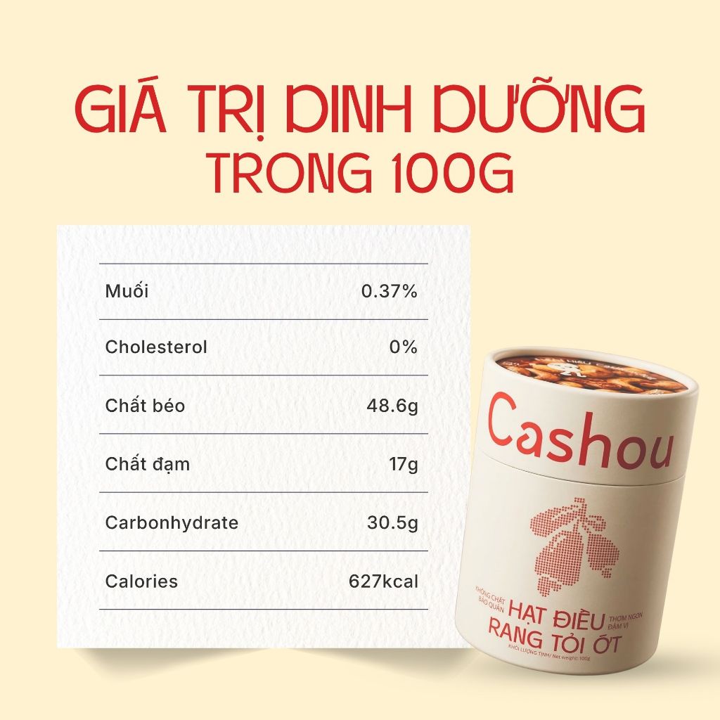 Hạt Điều Rang Hữu Cơ Tỏi Ớt Nguyên Hạt Cashou – Hạt Điều Bình Phước Giòn Bùi, Giàu Dinh Dưỡng