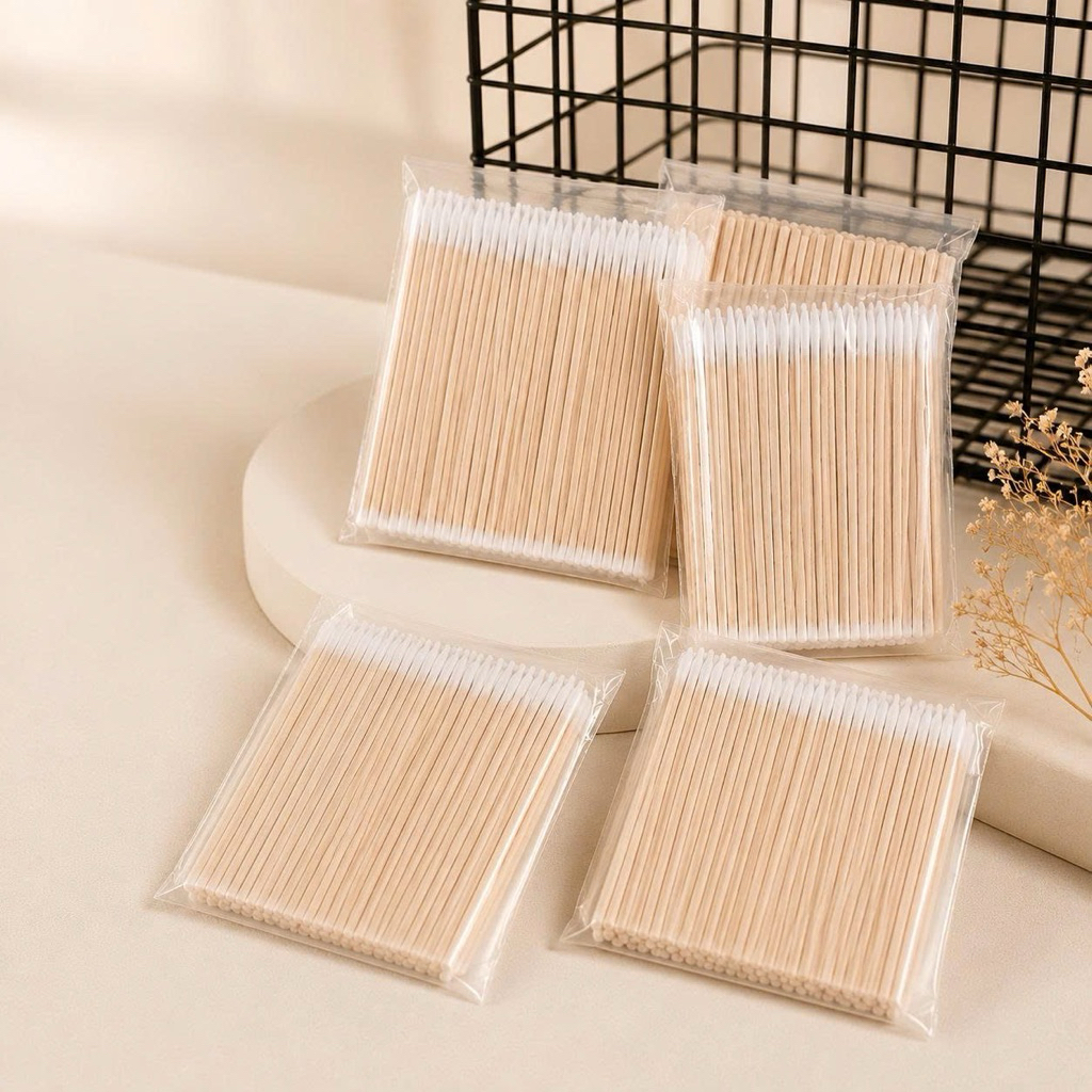 Tăm Bông Chống Tràn Keo Nail 100 Cây/Gói, Que Gỗ Đầu Bông Vệ Sinh Viền Móng, Lau Keo Gel Thừa NB4