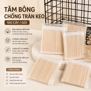 Tăm Bông Chống Tràn Keo Nail 100 Cây/Gói, Que Gỗ Đầu Bông Vệ Sinh Viền Móng, Lau Keo Gel Thừa NB4