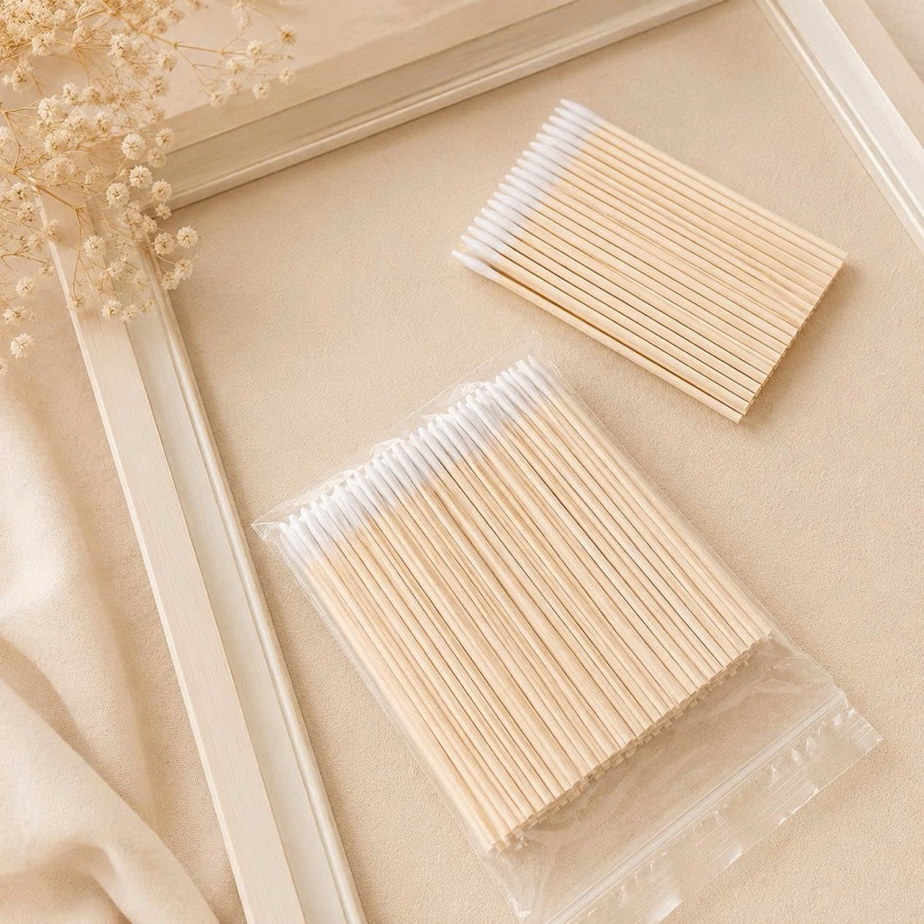 Tăm Bông Chống Tràn Keo Nail 100 Cây/Gói, Que Gỗ Đầu Bông Vệ Sinh Viền Móng, Lau Keo Gel Thừa NB4