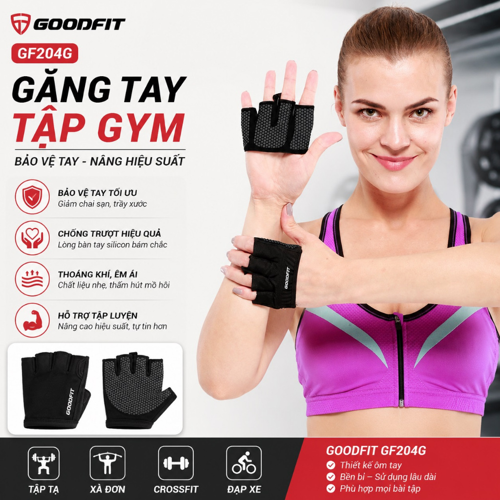 Găng tay tập gym nam nữ xỏ ngón GoodFit GF204G