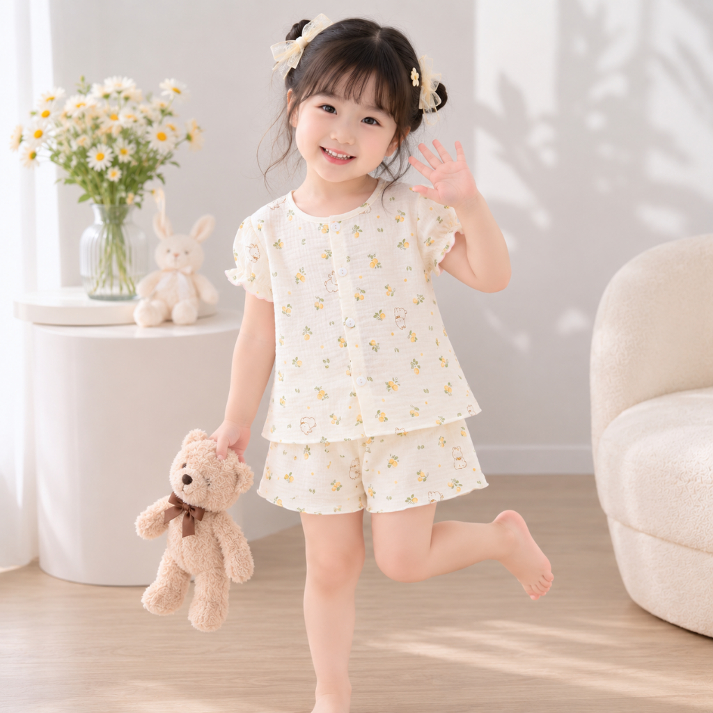 Đồ Bộ Bé Gái 8-26kg SONBEE - Đồ Bộ Ngắn Chất Liệu Xô Muslin Siêu Thấm Hút mồ Hôi, Họa Tiết Dễ Thương