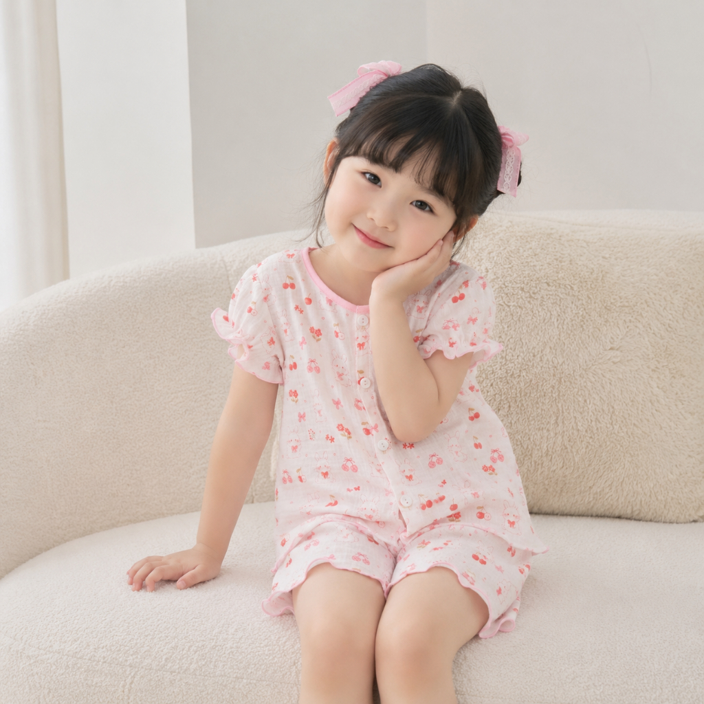 Đồ Bộ Bé Gái 8-26kg SONBEE - Đồ Bộ Ngắn Chất Liệu Xô Muslin Siêu Thấm Hút mồ Hôi, Họa Tiết Dễ Thương