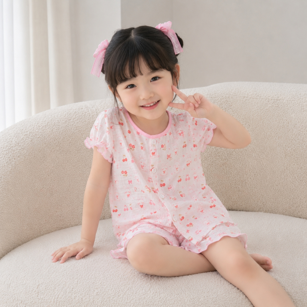 Đồ Bộ Bé Gái 8-26kg SONBEE - Đồ Bộ Ngắn Chất Liệu Xô Muslin Siêu Thấm Hút mồ Hôi, Họa Tiết Dễ Thương