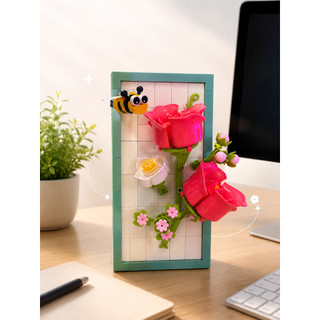 Đồ Chơi Lắp Ghép Tranh Hoa Hồng & Ong 3D Trang Trí Bàn Làm Việc 15x10cm